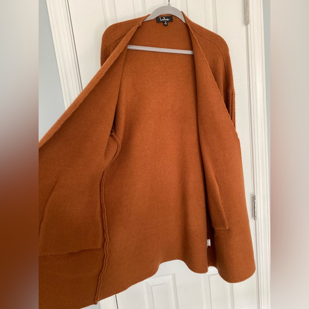 Lulu's Rust Cable Knit Open-Front Cardigan - Picture 4 of 16